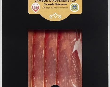 Jambon d’Auvergne IGP en tranches, Grande réserve, Affinage 12 mois minimum - Photo 1 sur 2