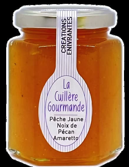 Confiture de PÊCHE jaune du Gard - noix de Pécan - Amaretto - Photo 1 sur 1
