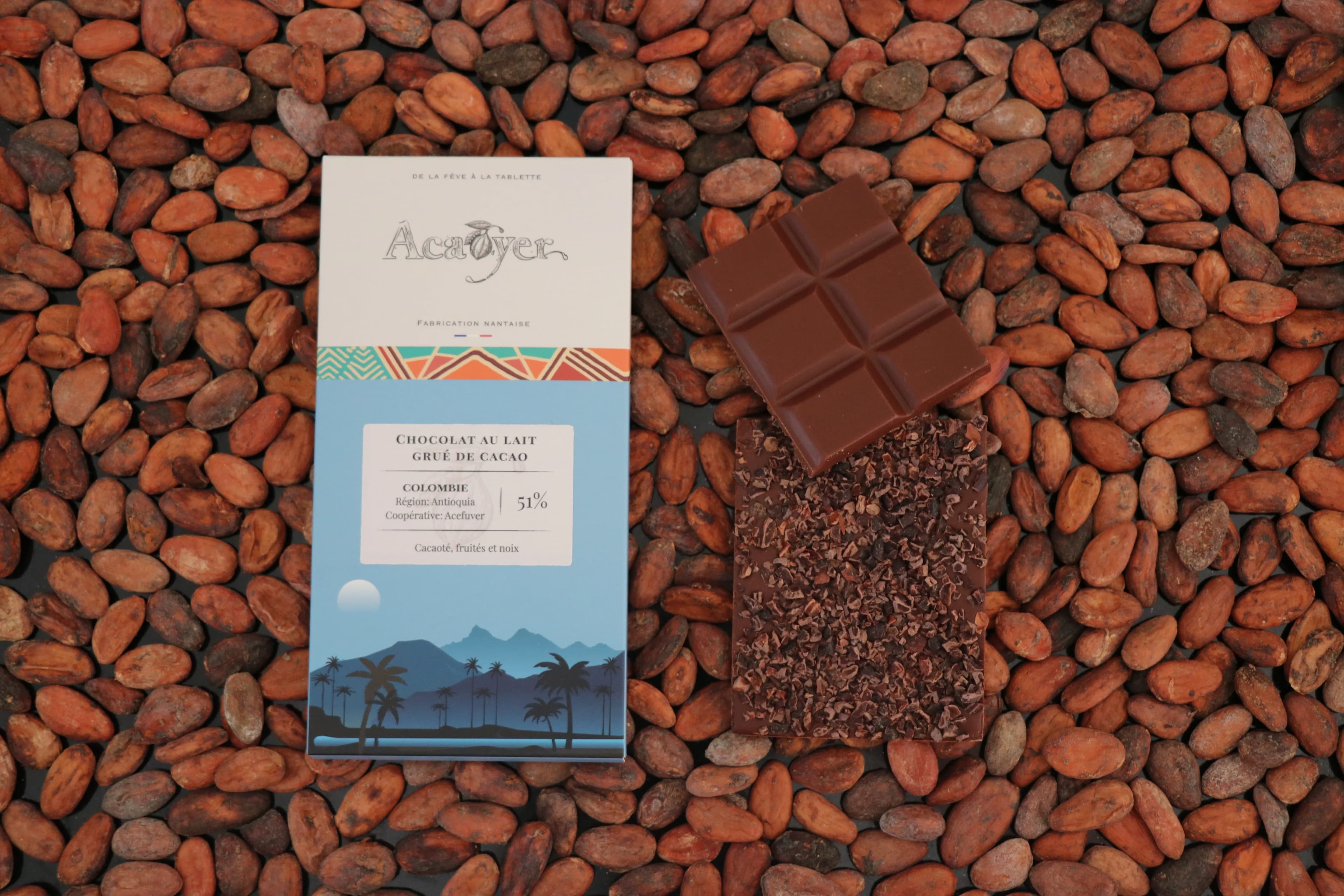 Tablette Chocolat Lait -  Grué de cacao - 51% - Colombie