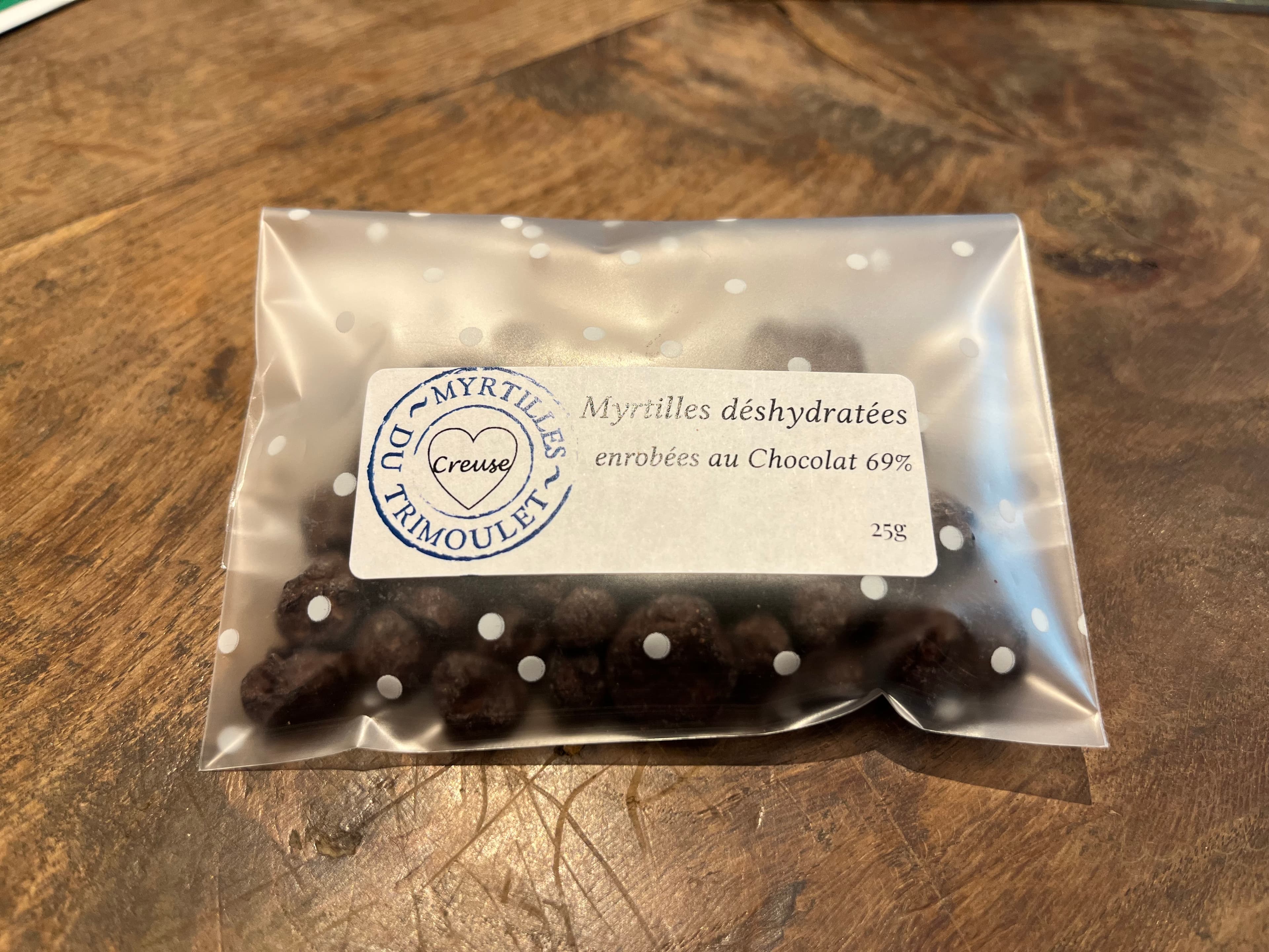 Myrtilles séchées enrobées au chocolat noir 69%