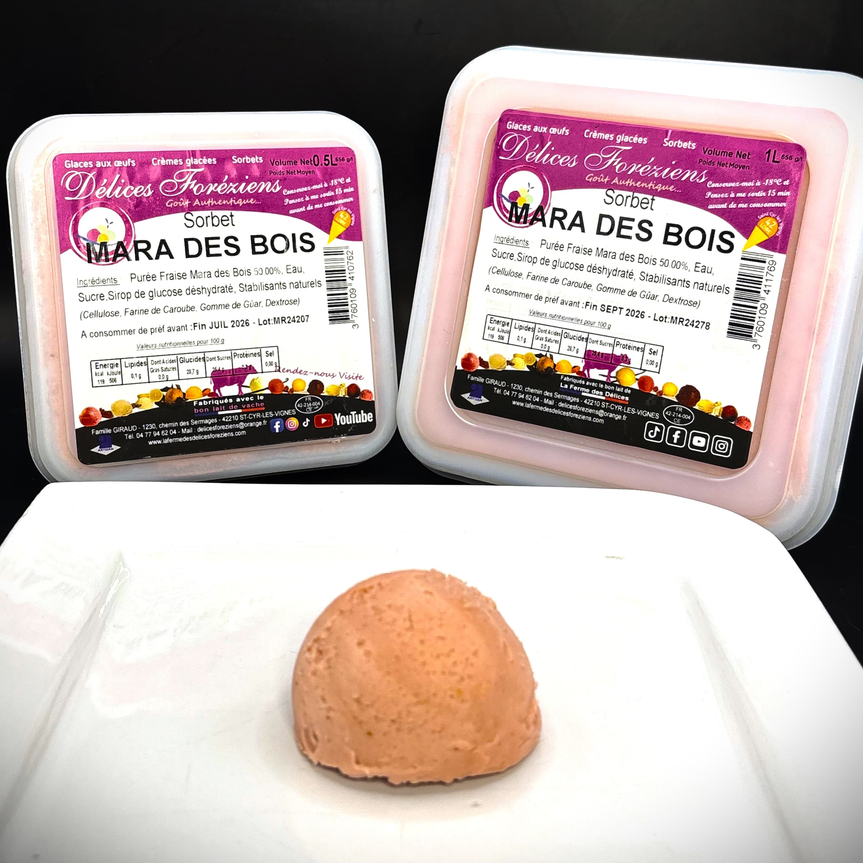 Sorbet Fraise Mara des Bois 1 L - Image 1