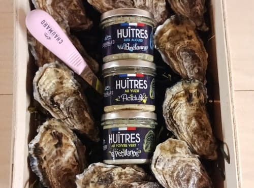 Bourriche d'huîtres creuses 50n°3 avec 3 rillettes et un couteau