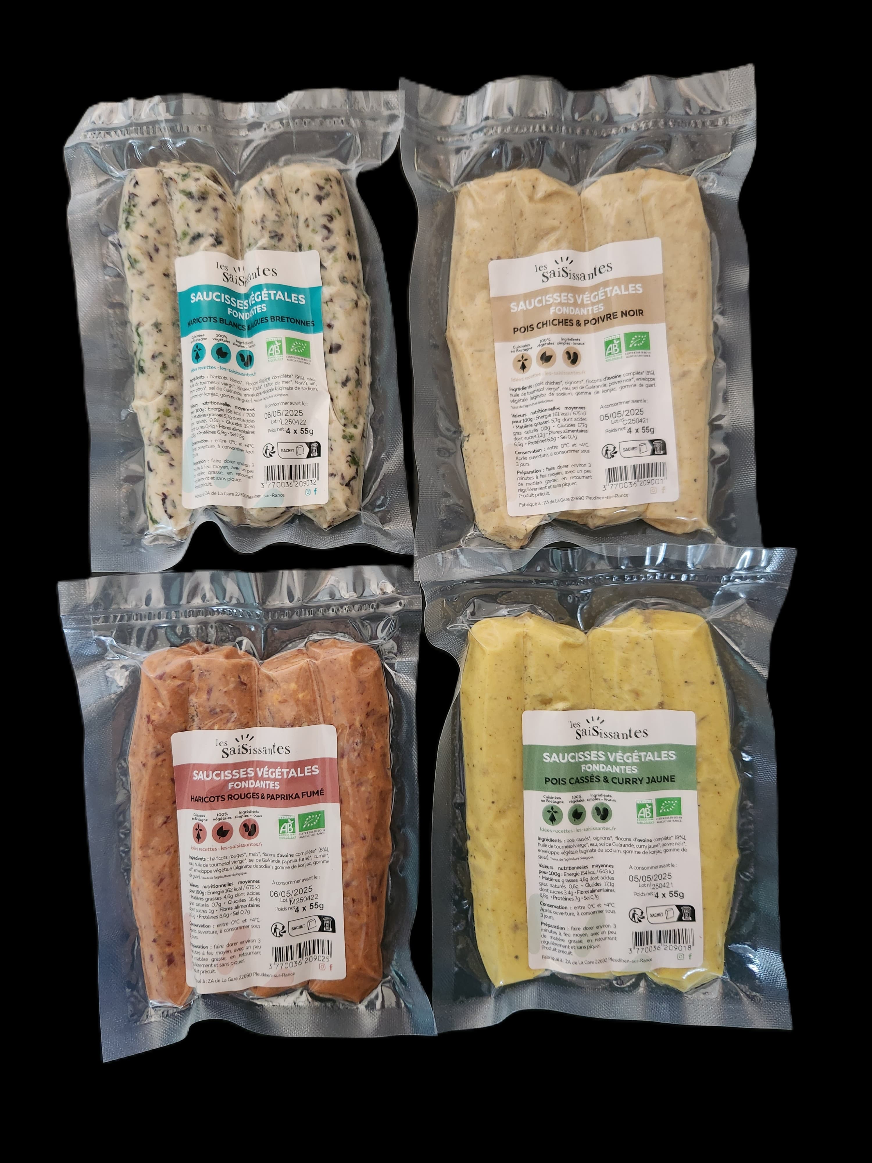 Assortiment dégustation 4 recettes (soit 4 paquets de 4 saucisses de 55g)
